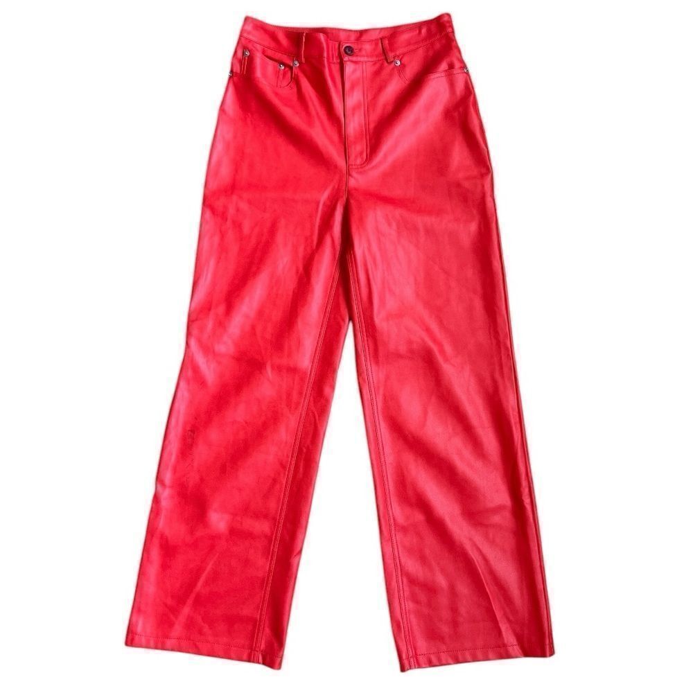 URBAN OUTFITTERS High & Wide Women’s Red Wide Leg Faux Leather Pants Size 28